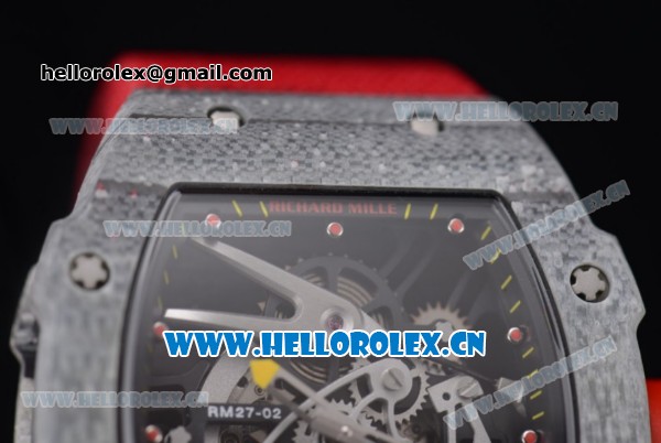 Richard Mille RM027-2 Miyota 9015 Automatic Carbon Fiber Case with Skeleton Dial Dot Markers and Red Nylon Strap - Click Image to Close